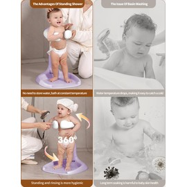 Baby Shower Stand, Baby Bath Support, Shower Standing Support with Adjustable Height and Armrest, Bath Stand with Anti-Skip and Shower Head Holder, Bath Essentials for Infants