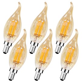 Qualilux Dusk to Dawn Candelabra LED Bulbs CA11, Vintage Full Amber Glass, Non-Plastic, Warm Amber Light 2300K, 4W=40W, 400LM Auto On/Off Light Sensing Bulb, E12 Base, 6-Pack, HQ-H049