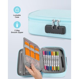 Zannaki Large Capacity Pencil Pouch Case with Lock, Pen Marker Stationery Bag Art Supply Storage Organizer Box for Bullet Journal Middle High School College Student Teen Girl Women Adult, Mint Green