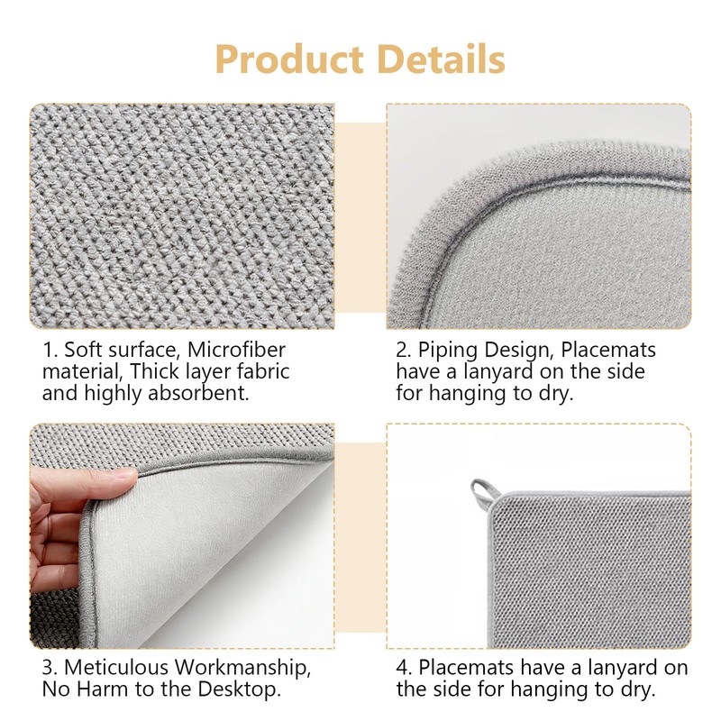 2PCS Microfiber Dish Drying Mat, 45x60cm Absorbent Draining Board Mats