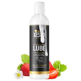 XESSO Water Based Creamy Lube, Zesty Strawberry Flavored 8.3 Fl Oz, Thick White Gel-Like Slippery Glide Without Parabens, pH-Balanced, Sugar-Free for Women, Men & Couples. Discreet Packaging