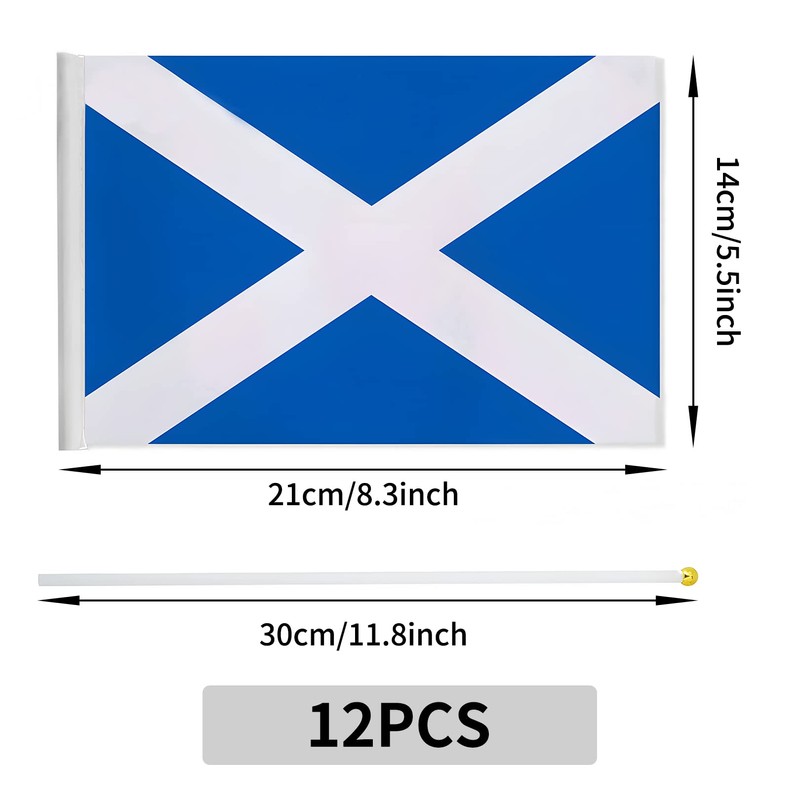 12 Pcs Scotland Stick Flag, 14x21cm Scotland Scottish Flag HandHeld