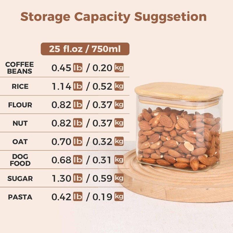 ComSaf 26oz Rectangle Glass Storage Containers with Lids, Glass Jars