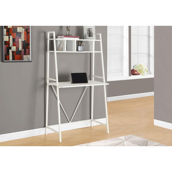 Monarch Specialties Workstation-Ladder Style Computer Desk with Shelves-Metal, 32" L, White