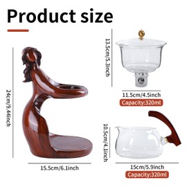 Chinese Lazy Kung Glass Tea Set, Tea Maker with Infuser, Semi Automatic Tea Set with Magic Teapot, Tea Pot Sets for Adults, Red