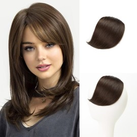 RUNRAYAY Thick Side Bangs Hair Clip in Bangs Clip on Bangs Swoop Side Bang Sweet Bangs Synthetic Hair Piece Hair Extensions for Women (Deep Brown)