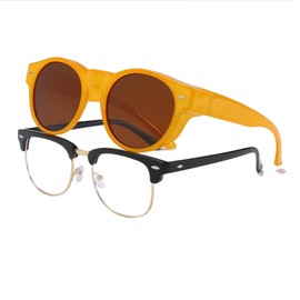 Long Keeper Polarised Over-Top Sunglasses Women's Round Sunglasses Over Glasses Trendy Over Glasses for Glasses Wearers Driving Travel Fit Over Sunglasses, orange frame brown