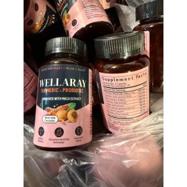 Wellaray Turmeric + Probiotic Supplement Capsules 90 Ct, Exp 09/26