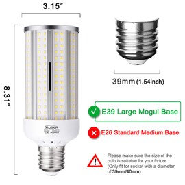 Auzer 60W LED Corn Light Bulb, Large Mogul E39 Base, 6000-Lumen, 6500K Daylight Cool White,LED Bulb for Factory Warehouse Barn Garage Shopping Mall Supermarket Large Area AC85V-265V