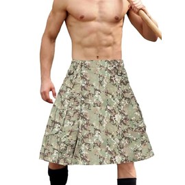 TRGPSG Pleated Utility Kilt for Men - Camo Scottish Tactical 23" Irish Highland Hybrid Kilt with Multi Pockets DQ Camo 36