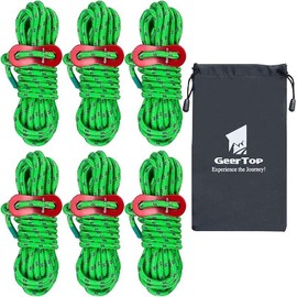 GEERTOP 6 Pack Reflective Guy Lines 4 mm Tent Cords for Camping, Hiking, Backpacking and Travel - Color: Green