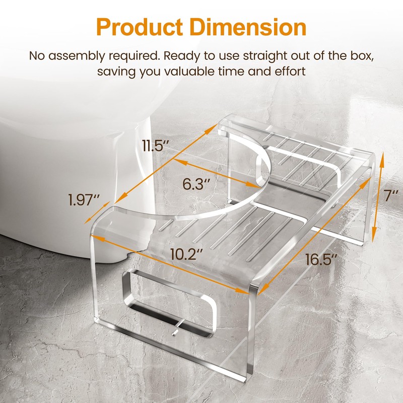 Royalcraft 7'' Tall Acrylic Toilet Stool, Modern Non-Slip Potty Stool