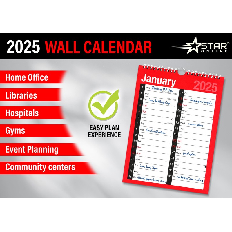 2025 Calendar Month To View A4 Large 2 Column Spiral