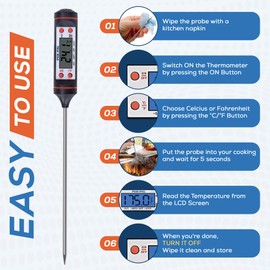PEB5PAL Meat Thermometer Probe, Food Temperature Probe, Food Thermometer Probe Digital, Cooking Thermometer Long Probe, Food thermometer, digital food thermometer Auto/On Off UK BRAND