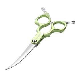 LYNHUAND 6.5" Curved Grooming Scissors for Dogs 440C Stainless Steel Professional Dog Grooming Scissors with Ultra-Light Aeronautical Aluminum Handle (Green-Curved)