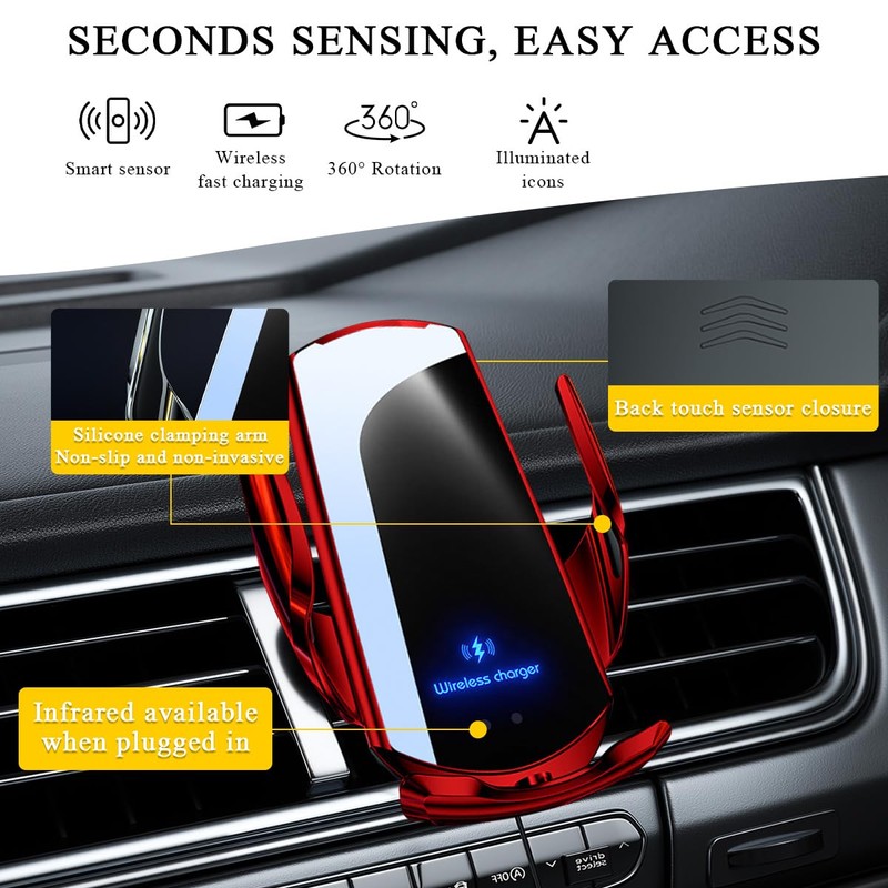 Wireless Car Charger Mount, 15W Automotive Electric Wireless Charger Holder,