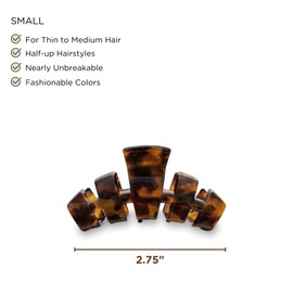 TELETIES - Small Hair Clip - Hair Claw Clips for Women - Strong Grip, Bendable Teeth, Comfortable Curved Design - Ideal for Thin or Short Hair - For All Hair Textures - Tortoise