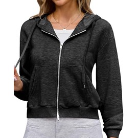 Gardenwed Womens Zip Up Hoodies Oversized Sweatshirts Fall Winter Fashion Outfits Casual Jackets 2025 Black L