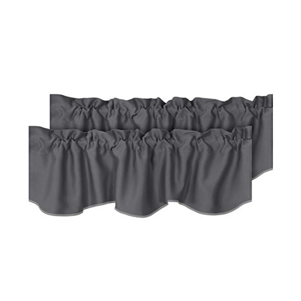 H.VERSAILTEX 2 Panels Blackout Curtain Valances for Kitchen Windows/Living Room/Bathroom Privacy Protection Rod Pocket Decoration Scalloped Winow Valance Curtains, 52" W x 18" L, Charcoal Gray