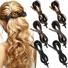 Yuxung 6 Pcs Bow Flat Hair Clips for Women, Flat Hair Claw Clips with Hook and Small Teeth for Thick Long Hair, Non-slip Black Leopard Brown Hair Barrettes for Girlfriends Mother Holiday Gifts