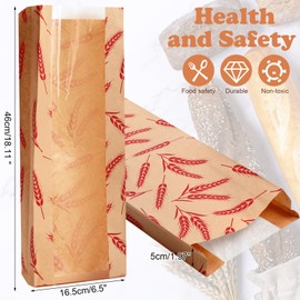 Affrolling 100 Pcs Paper Bread Bag with Window Bulk for Homemade Bread Bags Long French Bread Bags 18" x 6.5" x 2" Bakery Storage Bag Kraft Loaf Storage Sacks for Biscuits Packaging (Red Brown)