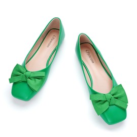 C.Paravano Women's Flats I Square Toe Shoes for Women I Green Flat Shoes I Womens Flat Leather Shoes I Flat Shoes Women (Size 40,Green Square)