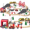 Giant bean 72PCS Fire Station Wooden Train Track Electric Train
