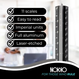 NOKKO 12 Inch Architectural Scale Ruler - Imperial Measurements, Professional Aluminum Drafting Tools for Architects, Engineers, Interior Designers, Students, and DIY Projects - Architecture Supplies