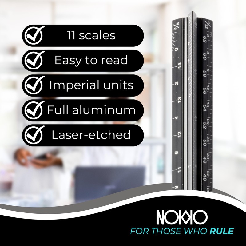 NOKKO 12 Inch Architectural Scale Ruler - Imperial Measurements, Professional