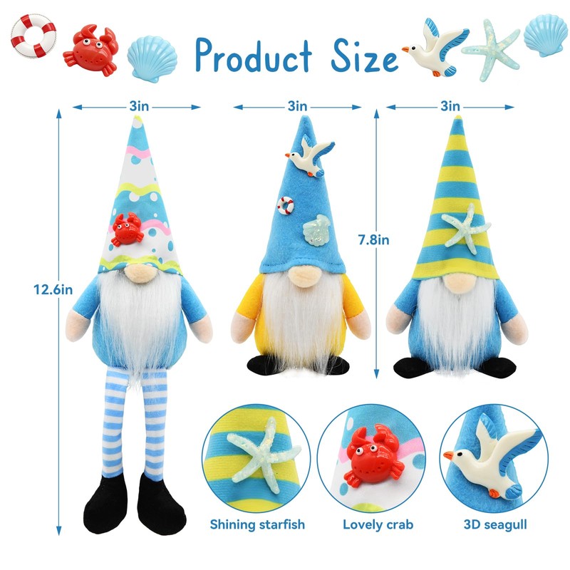 KnomeKo Summer Gnomes 3Pcs, Beach Theme Summer Decorations for Home