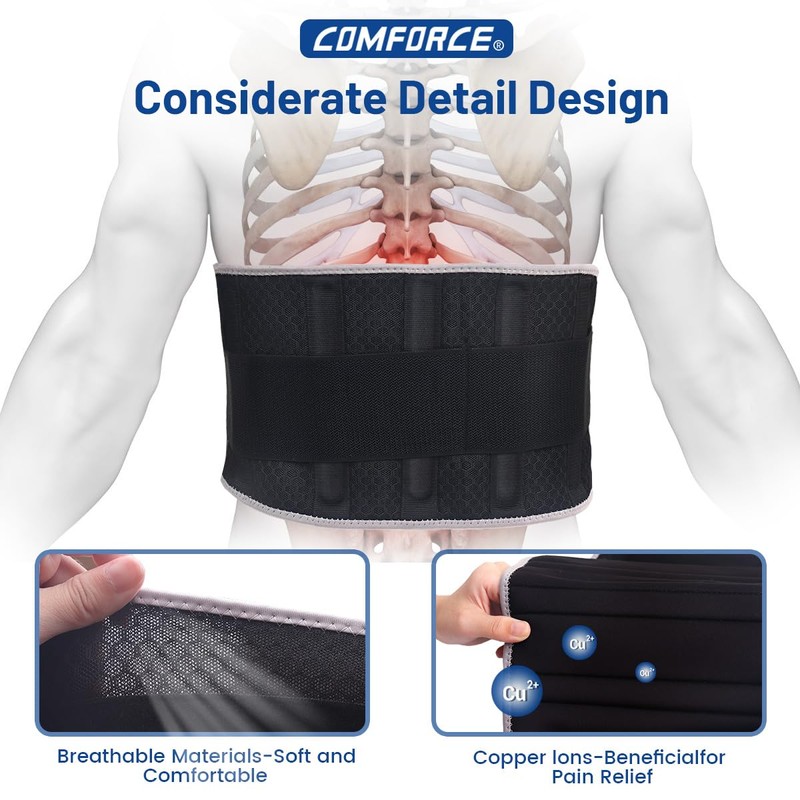 COMFORCE Back Brace for Lower Back Pain, Copper Lon Compression