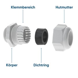 Pack of 10 Kalitec PG9 Cable Gland Plastic 1.5-6.0 mm Clamping Range I PG9 Locknut Plastic Light Grey I Waterproof Cable Guide