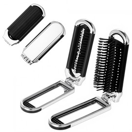 2 Pcs Folding Travel Hair Brush With Mini Mirror, Portable Pocket-Size Hairbrush Scalp Massage Comb Purse Hair Brush for Women Men, Compact Collapsible Design for Gym Purse Car (Removable Mirror)