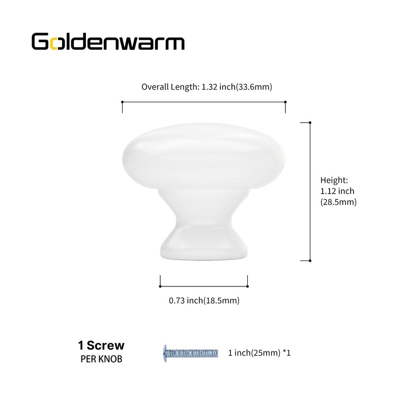 goldenwarm 10 Pack White Cabinet Door Knobs 33mm Round Drawer