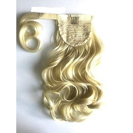 14" Wrap-on Clip in Wavy Ponytail Extensions Light Bleach Platinum Blonde #613 Heat Friendly Fire Resistence Fiber …