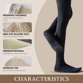 ZANZER Pilates Yoga Socks with Grips for Women,Non-Slip Yoga Crew Socks for Sport,Hospital,Ballet,Barre,Dance,Barefoot,Workout Anti-Skid Athletic Socks (Standard, Black + White + Dark gray + Beige)