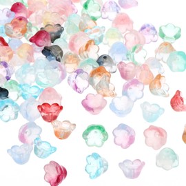 PATIKIL Glass Trumpet Flower Beads, 100 Pcs Gradient Flower Bead Charm for DIY Craft Decorations, Multicolored