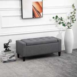 HOMCOM Linen Storage Ottoman Bench Storage Chest Tufted Ottoman Cube with Flipping Top, Grey