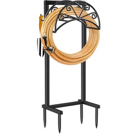 TomCare Garden Hose Holder Heavy Duty Water Hose Holder Holds 160 FT Hoses 4 Spikes Hose Reel with 2 Tool Hooks Freestanding Hose Hanger Sturdy Hose Storage Stand for Outside Yard Lawn, Black