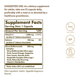 SOLGAR Solgar Ester-C Plus 1000 mg Vitamin C with Citrus Bioflavonoids - 50 Capsules - Gentle & Non Acidic - 24-Hour Immune Support, Supports Upper Respiratory Health - Non-GMO, Gluten Free - 50 Servings