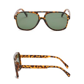 QVKUUT Square Polarised Sunglasses Women Men 70s Vintage Trendy Glasses Classic with Double Bridge, Leopard/Green