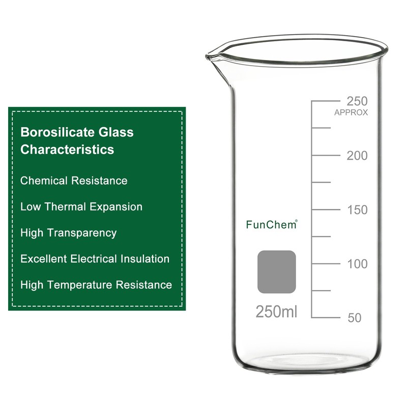 FunChem Glass Beaker, 1-Pack High Borosilicate Glass Graduated Tall Beaker