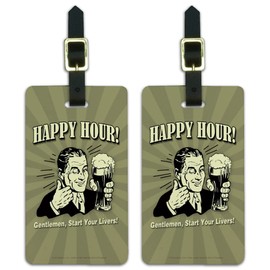 Happy Hour Gentlemen Start Your Livers Luggage ID Tags Cards Set of 2