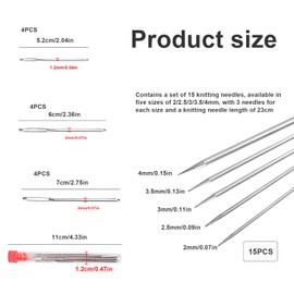 FINELYCR Circular Knitting Needles, 15 Pieces Stainless Steel Knitting Needles, Double Head Sock Knitting Needles, 23 cm Silver Knitting Needles, with 12 Straight Needles, for Knitting Scarves, Socks