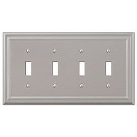 Amerelle Continental Quadruple Toggle Cast Metal Wallplate in Satin Nickel