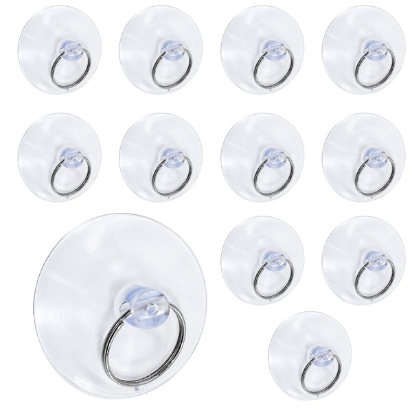 Biaungdo 40mm/1.6" Suction Cup Hooks, 12 Pcs Transparent PVC &