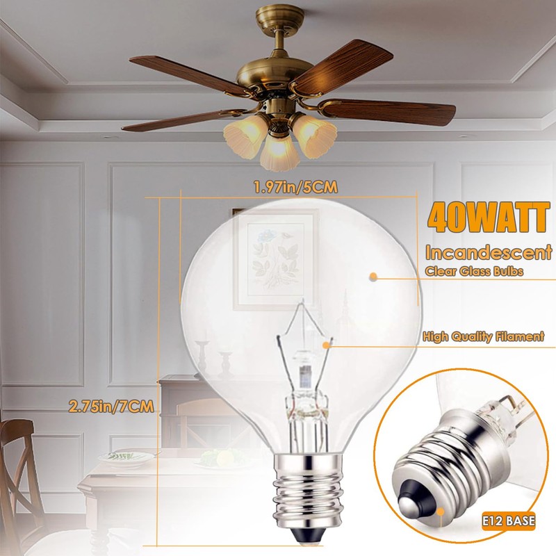 SerBion 40 Watt Light Bulbs E12 Candelabra Base 120Volt Round