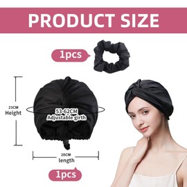 FFDHWU 1 Nightcap, 1 Scrunchie, Silk Hat for Sleeping, Hat for Curly Hair, Hair Hat for Sleeping, Silk Hat for Curly Hair, Satin Hat for Curly Hair Black