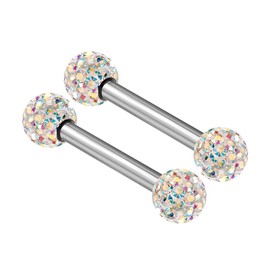 KJM Fashion 2 x Stainless Steel Barbell Stud Earrings 1.2 mm 16 g Rook Earrings, Stainless Steel