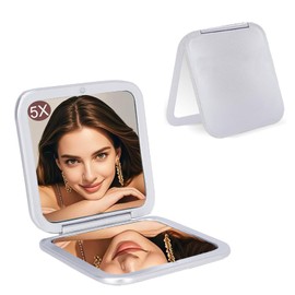 CYHTSHFZ Small Compact Mirror for Purse,5X/1X Travel Magnifying Mirror for Women, Makeup Mirror for Girls, Portable Ultra Slim Pocket Mirror（Silver）